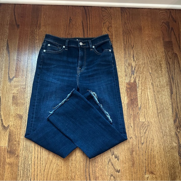 7 For All Mankind Dark Blue High Waist Slim Kick Jeans - Picture 2 of 11